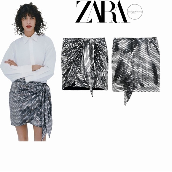 𝅺NWT ZARA Bloggers Fave Sparkly Knotted Skirt - Picture 1 of 11
